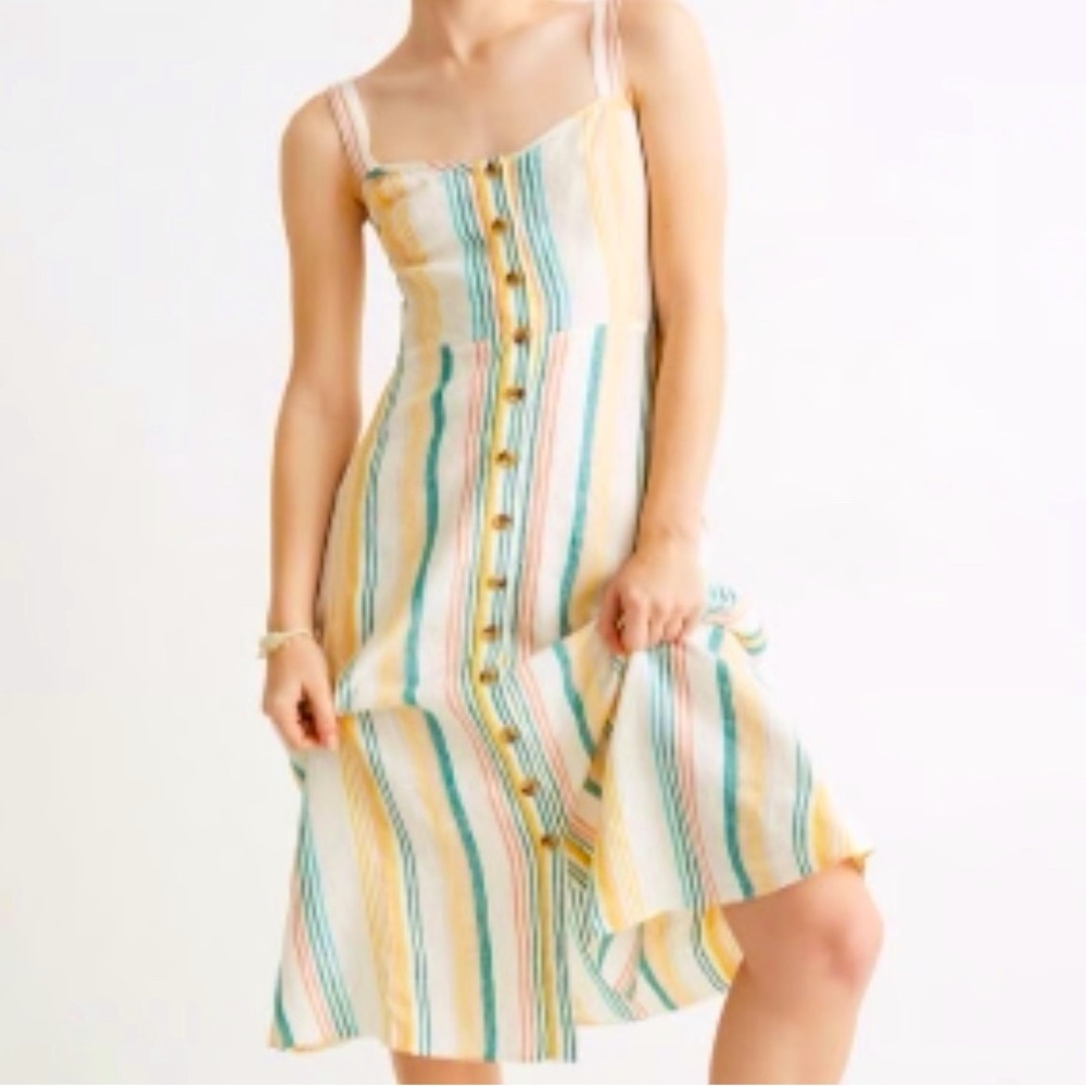 Madewell 100% Linen Button Front Midi Dress | Stripe | Size 2 | Like New